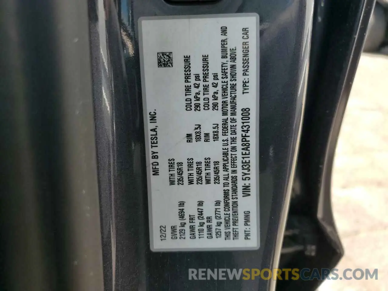 12 Photograph of a damaged car 5YJ3E1EA8PF431008 TESLA MODEL 3 2023