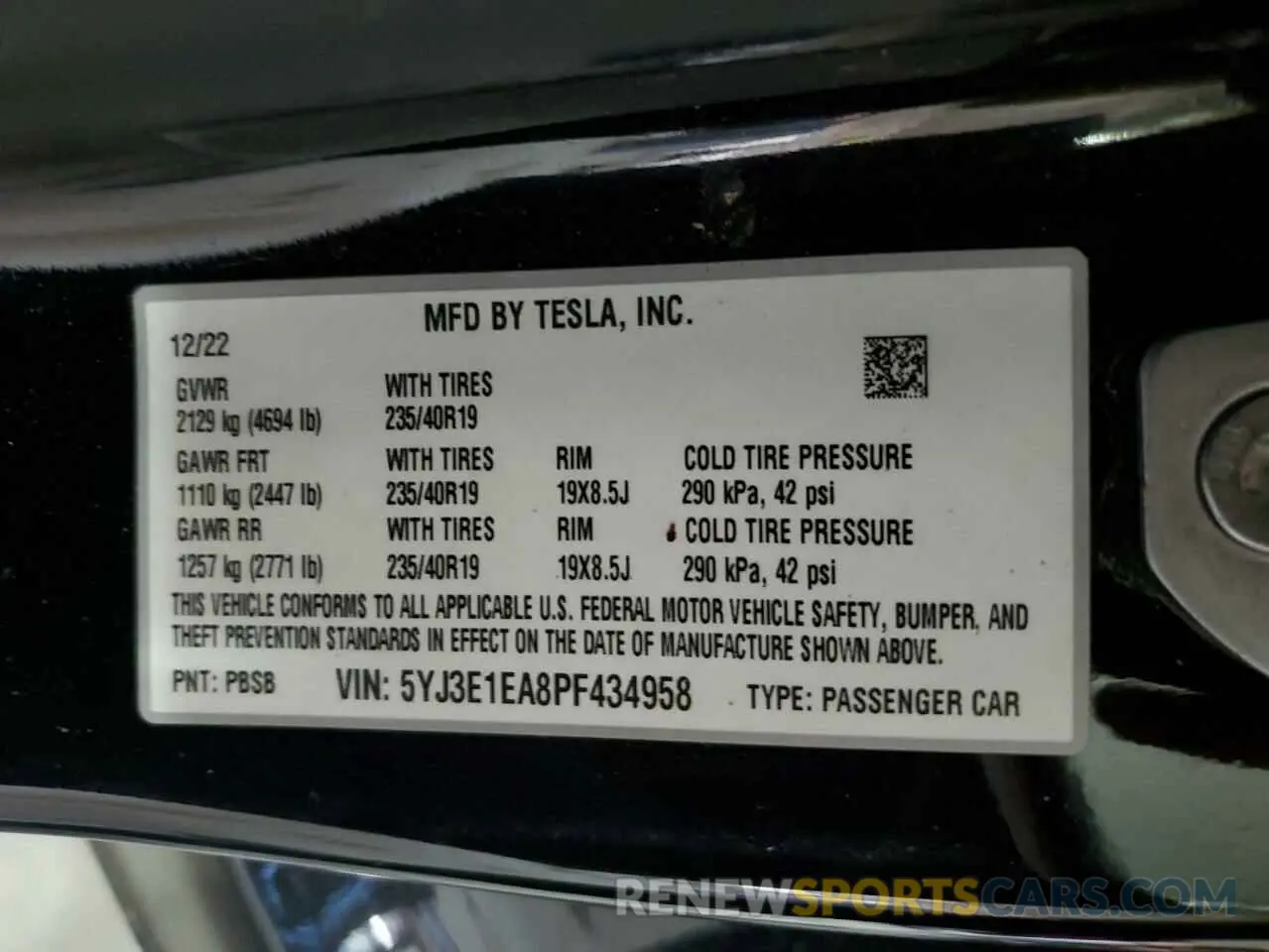 12 Photograph of a damaged car 5YJ3E1EA8PF434958 TESLA MODEL 3 2023