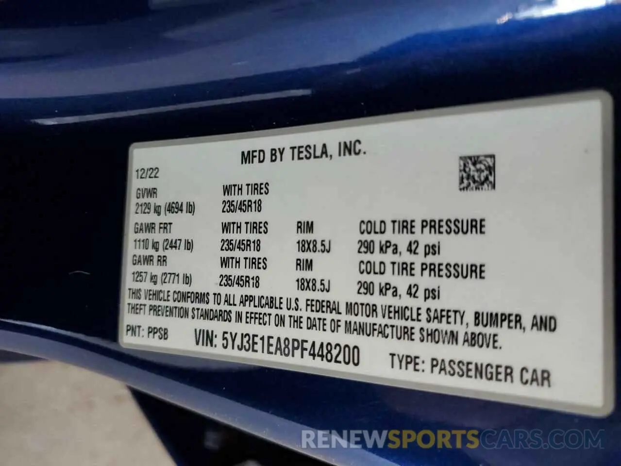 12 Photograph of a damaged car 5YJ3E1EA8PF448200 TESLA MODEL 3 2023