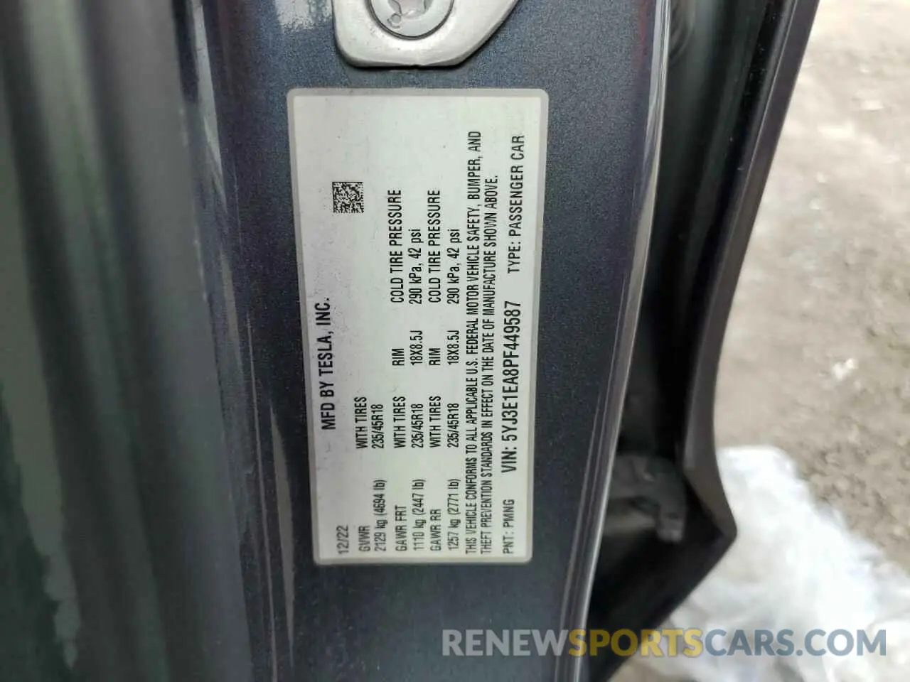 12 Photograph of a damaged car 5YJ3E1EA8PF449587 TESLA MODEL 3 2023
