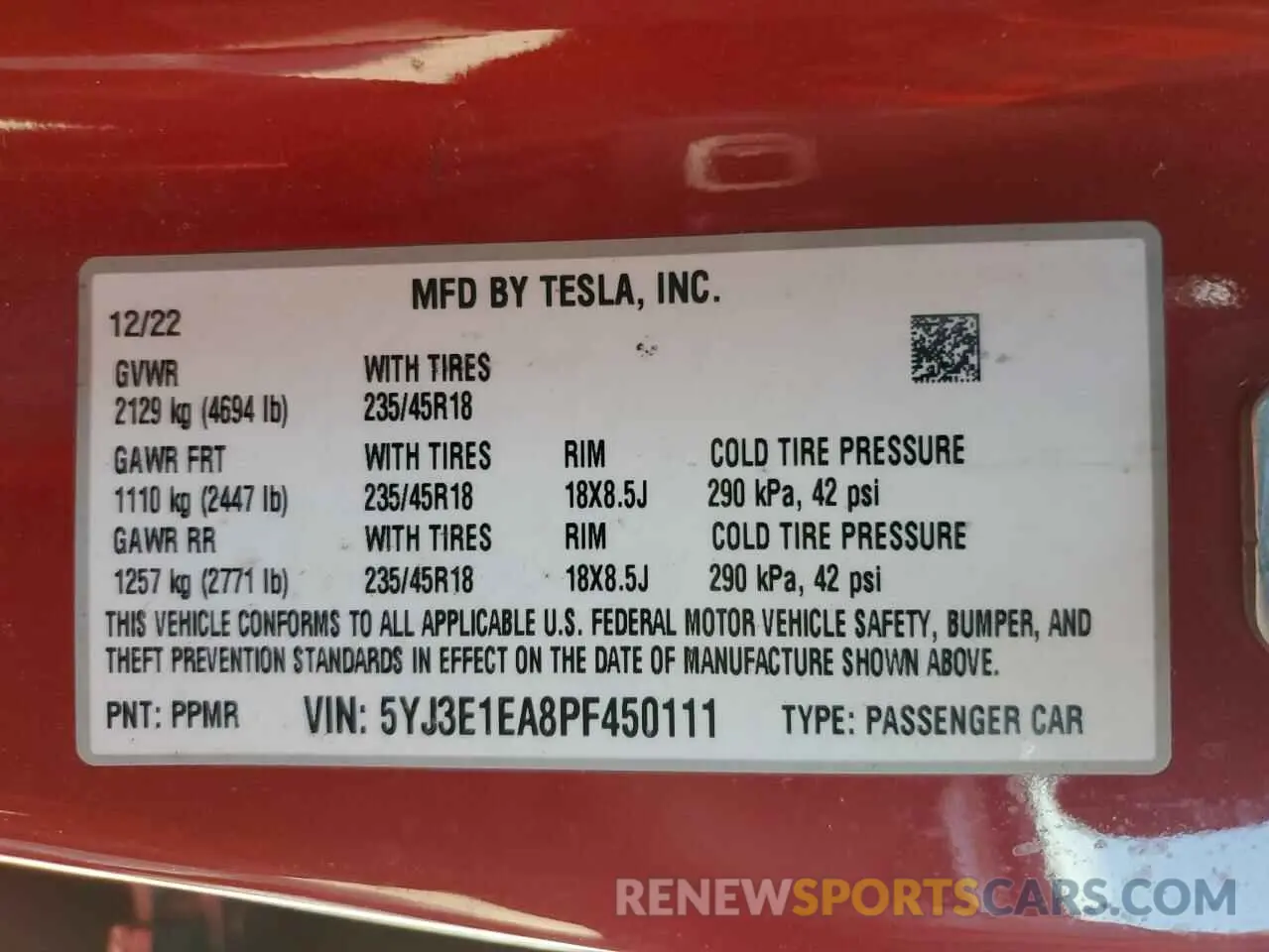 13 Photograph of a damaged car 5YJ3E1EA8PF450111 TESLA MODEL 3 2023