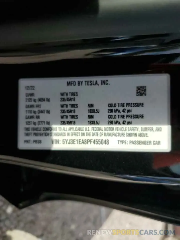 12 Photograph of a damaged car 5YJ3E1EA8PF455048 TESLA MODEL 3 2023