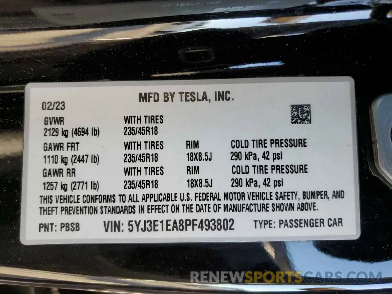 14 Photograph of a damaged car 5YJ3E1EA8PF493802 TESLA MODEL 3 2023
