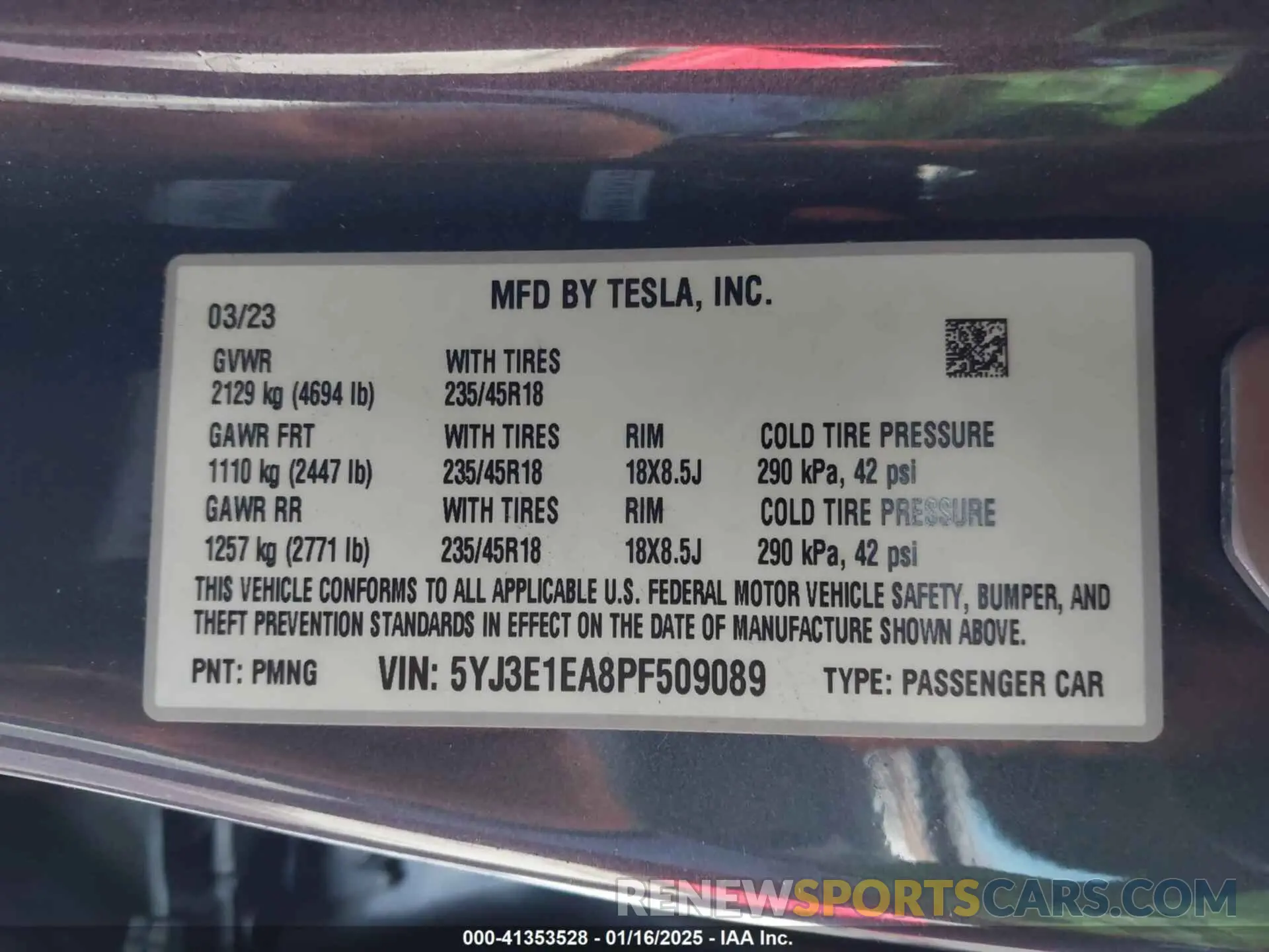 9 Photograph of a damaged car 5YJ3E1EA8PF509089 TESLA MODEL 3 2023