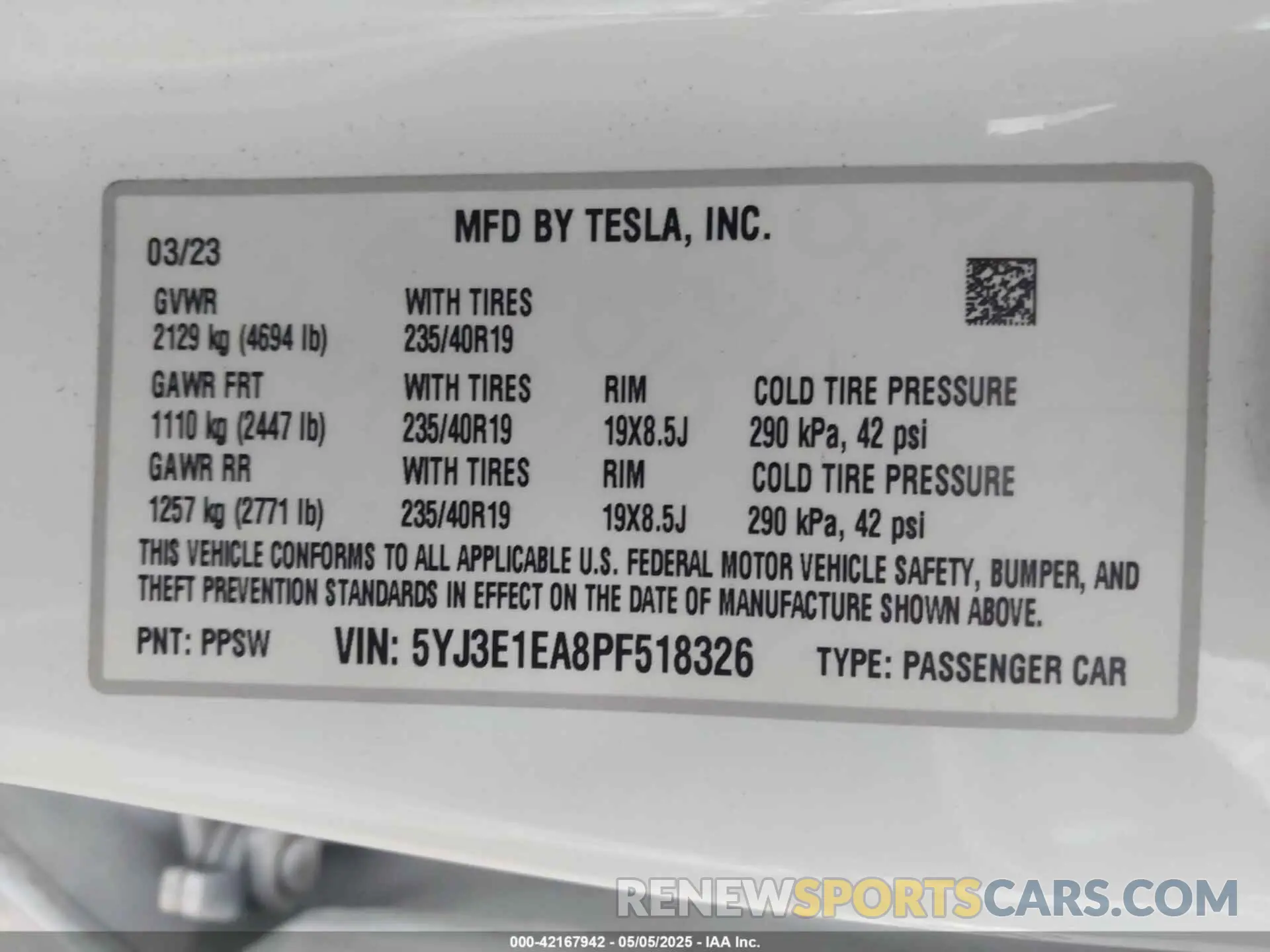 9 Photograph of a damaged car 5YJ3E1EA8PF518326 TESLA MODEL 3 2023