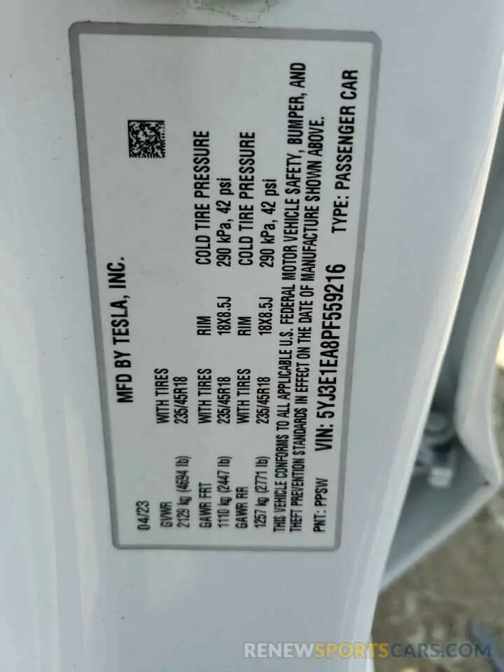 12 Photograph of a damaged car 5YJ3E1EA8PF559216 TESLA MODEL 3 2023
