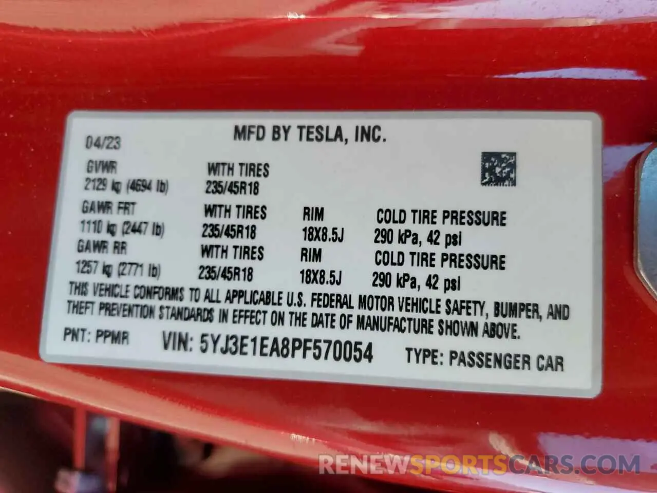 14 Photograph of a damaged car 5YJ3E1EA8PF570054 TESLA MODEL 3 2023