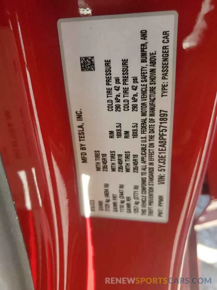 13 Photograph of a damaged car 5YJ3E1EA8PF571897 TESLA MODEL 3 2023