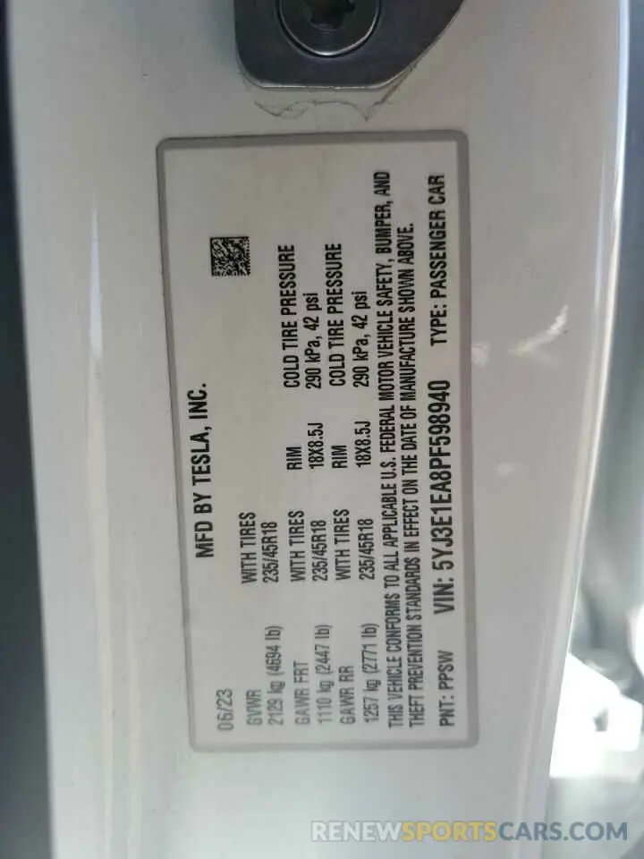 12 Photograph of a damaged car 5YJ3E1EA8PF598940 TESLA MODEL 3 2023