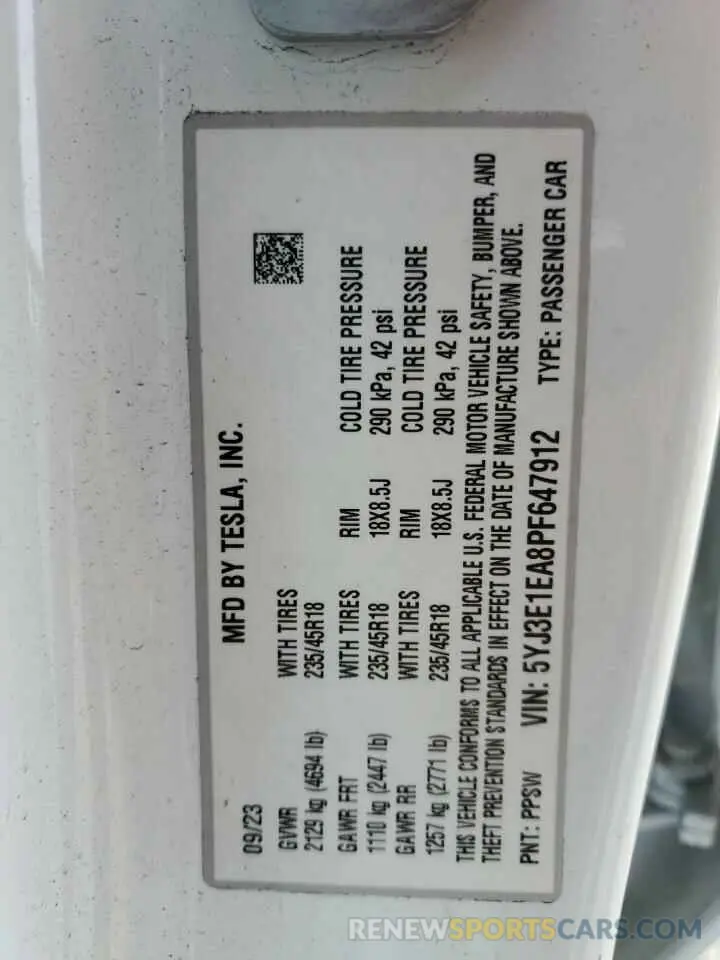 12 Photograph of a damaged car 5YJ3E1EA8PF647912 TESLA MODEL 3 2023