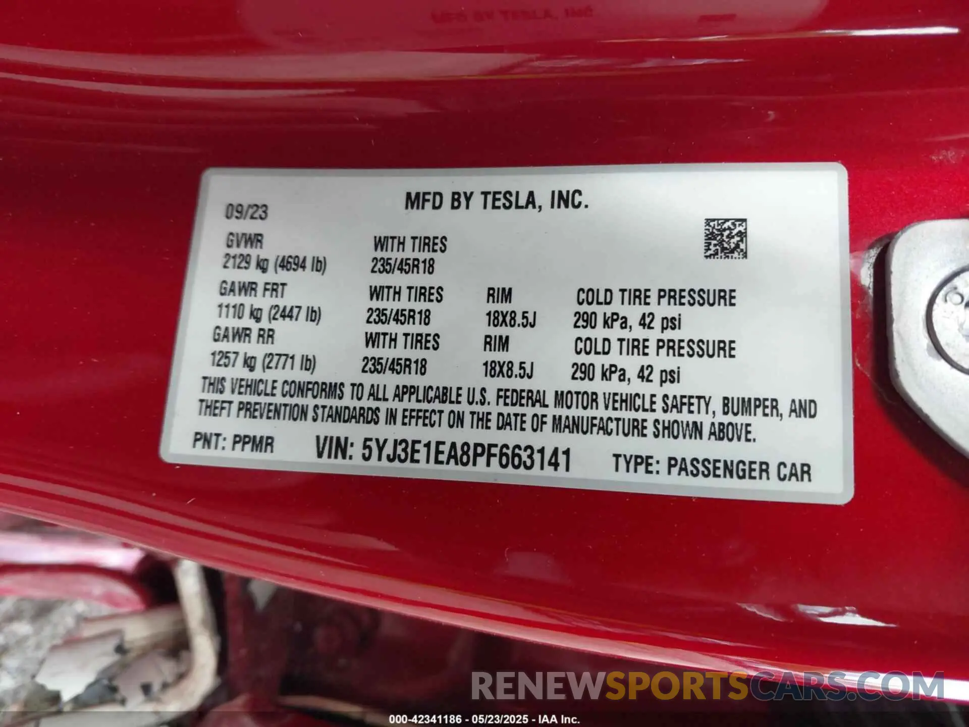9 Photograph of a damaged car 5YJ3E1EA8PF663141 TESLA MODEL 3 2023