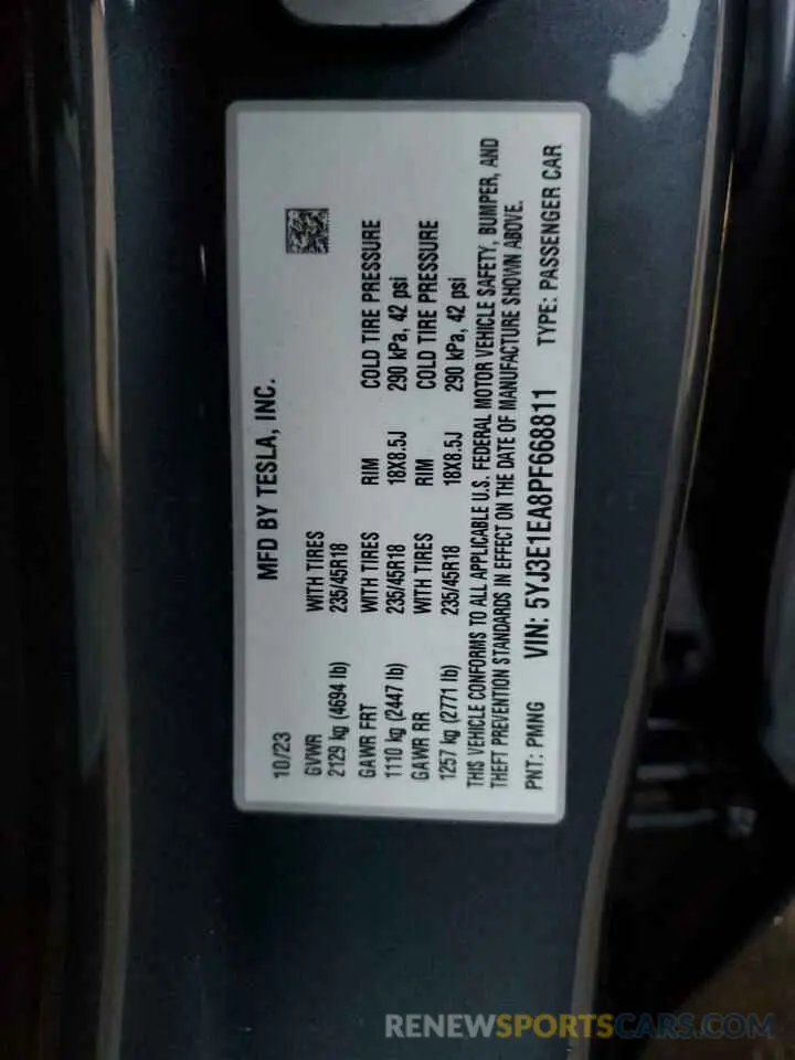 12 Photograph of a damaged car 5YJ3E1EA8PF668811 TESLA MODEL 3 2023