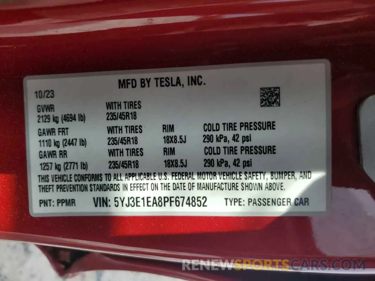 13 Photograph of a damaged car 5YJ3E1EA8PF674852 TESLA MODEL 3 2023