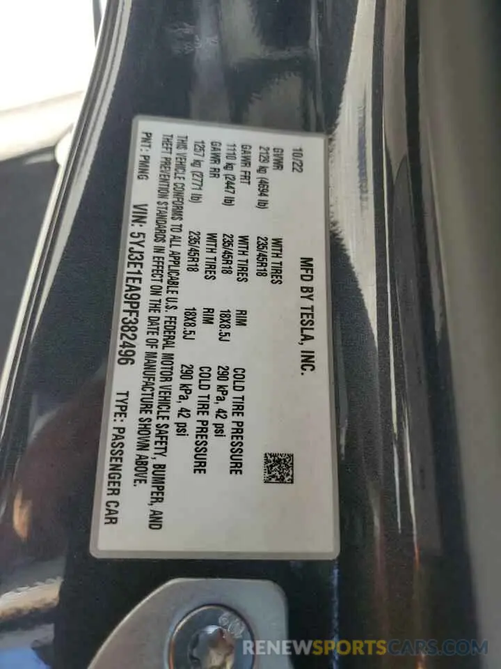 12 Photograph of a damaged car 5YJ3E1EA9PF382496 TESLA MODEL 3 2023