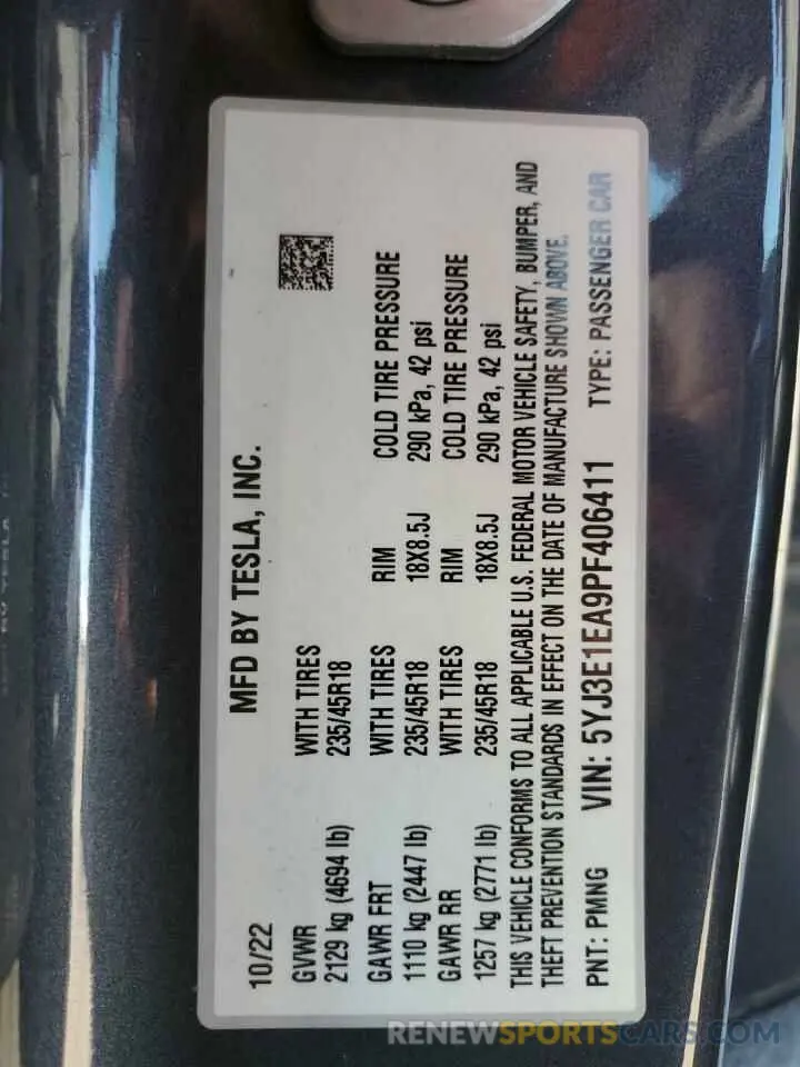 14 Photograph of a damaged car 5YJ3E1EA9PF406411 TESLA MODEL 3 2023