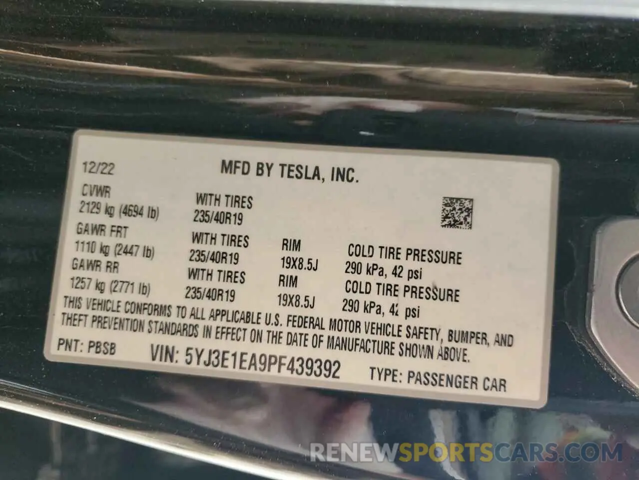 12 Photograph of a damaged car 5YJ3E1EA9PF439392 TESLA MODEL 3 2023