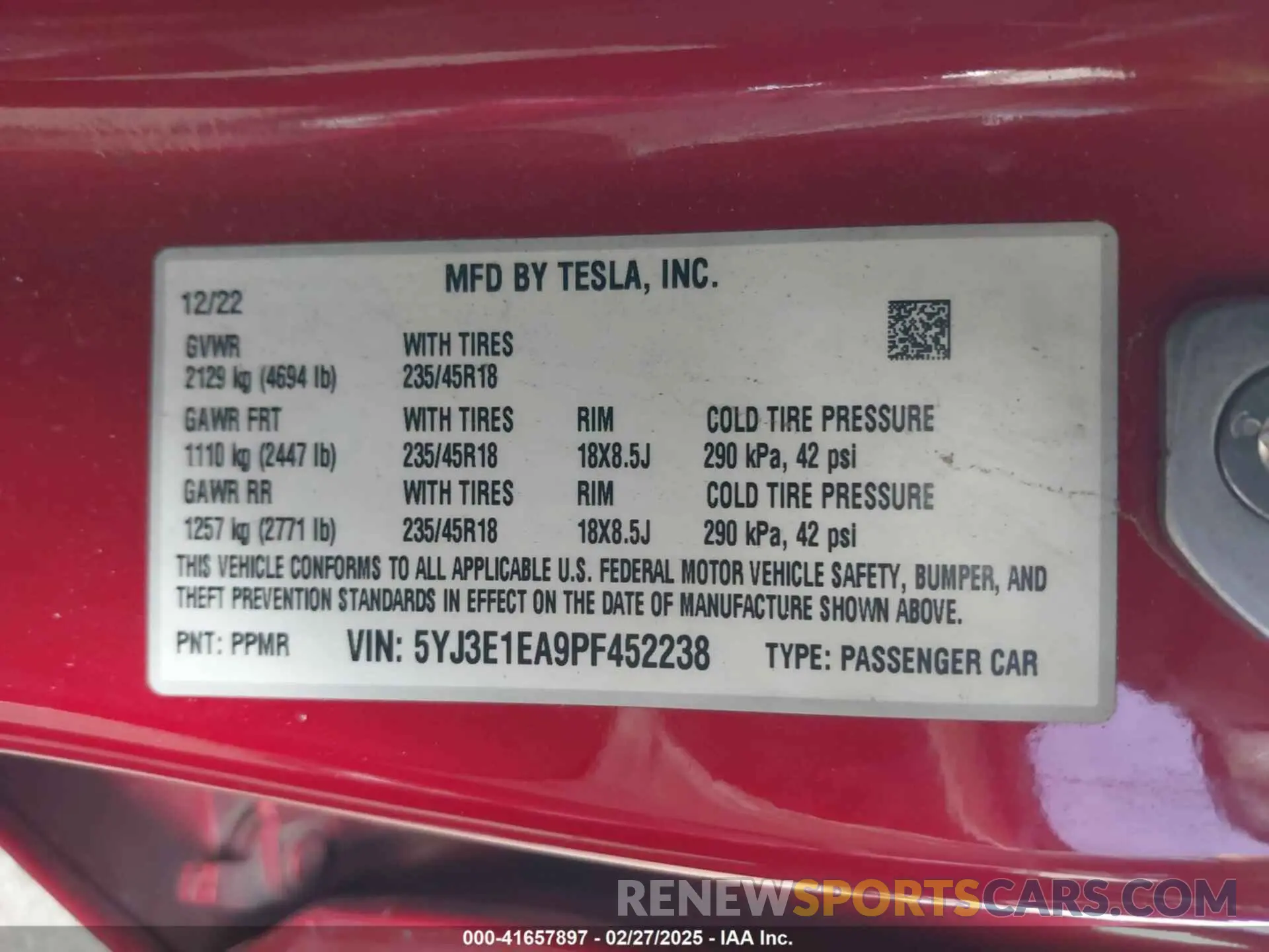 9 Photograph of a damaged car 5YJ3E1EA9PF452238 TESLA MODEL 3 2023