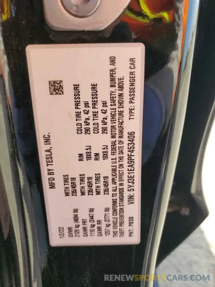 12 Photograph of a damaged car 5YJ3E1EA9PF453406 TESLA MODEL 3 2023