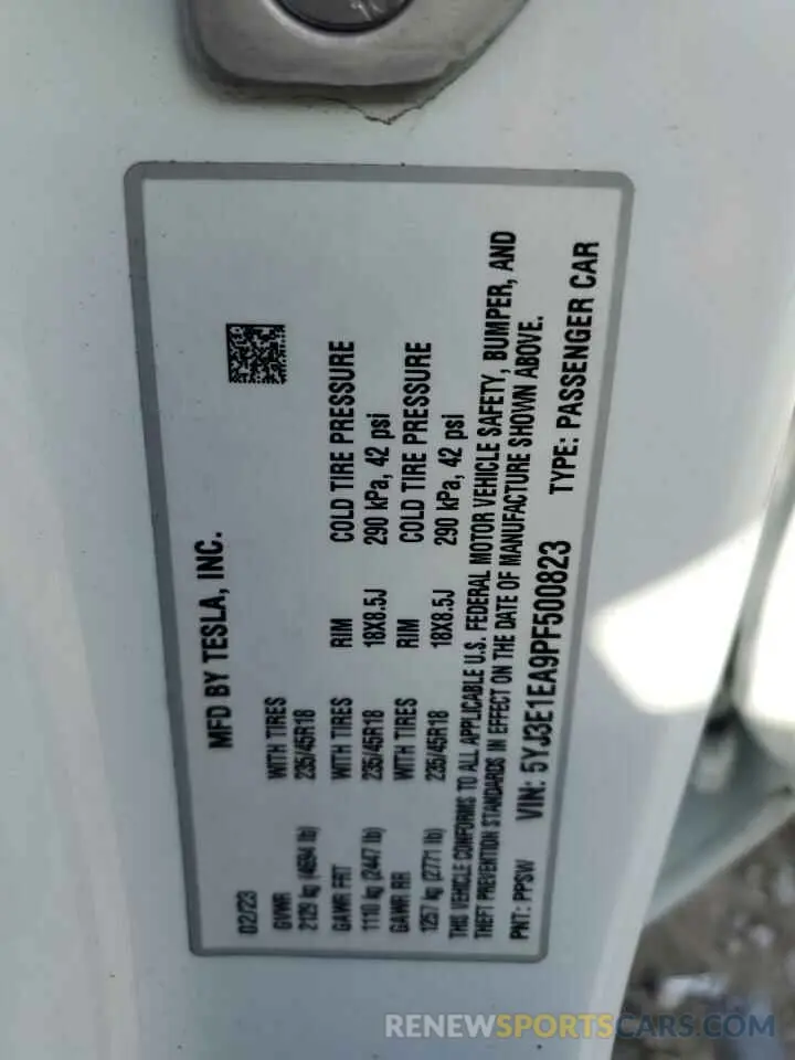 13 Photograph of a damaged car 5YJ3E1EA9PF500823 TESLA MODEL 3 2023