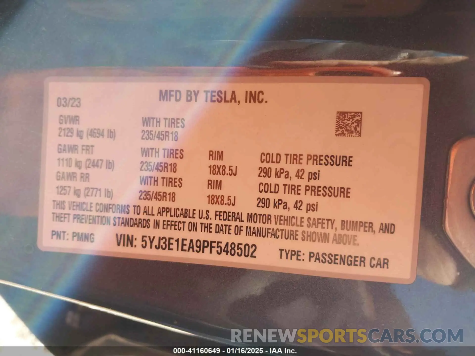 9 Photograph of a damaged car 5YJ3E1EA9PF548502 TESLA MODEL 3 2023