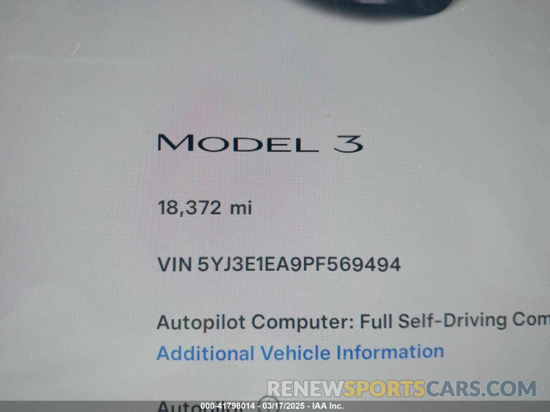 15 Photograph of a damaged car 5YJ3E1EA9PF569494 TESLA MODEL 3 2023