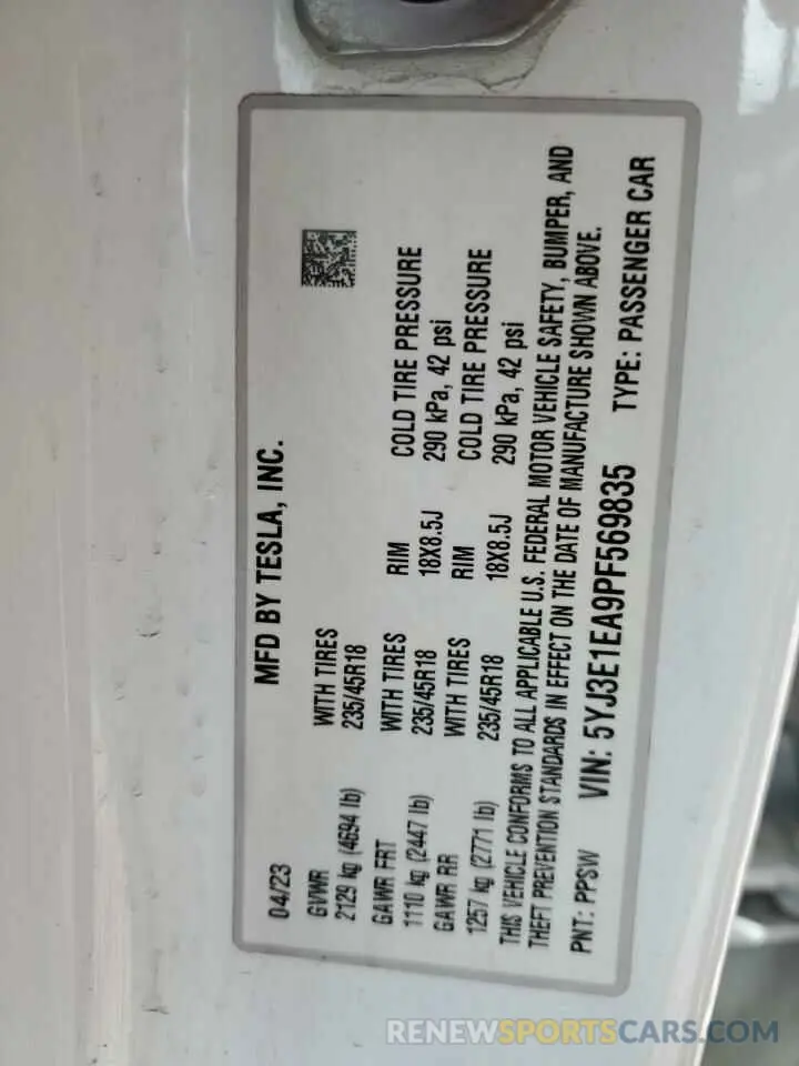 12 Photograph of a damaged car 5YJ3E1EA9PF569835 TESLA MODEL 3 2023