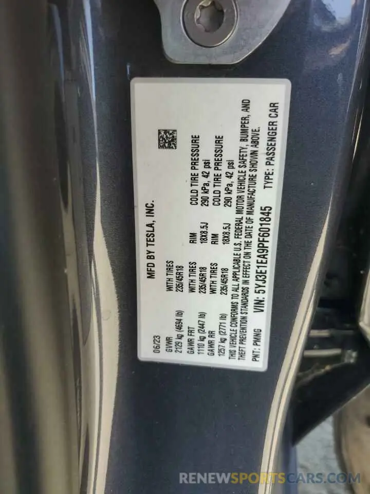 13 Photograph of a damaged car 5YJ3E1EA9PF601845 TESLA MODEL 3 2023