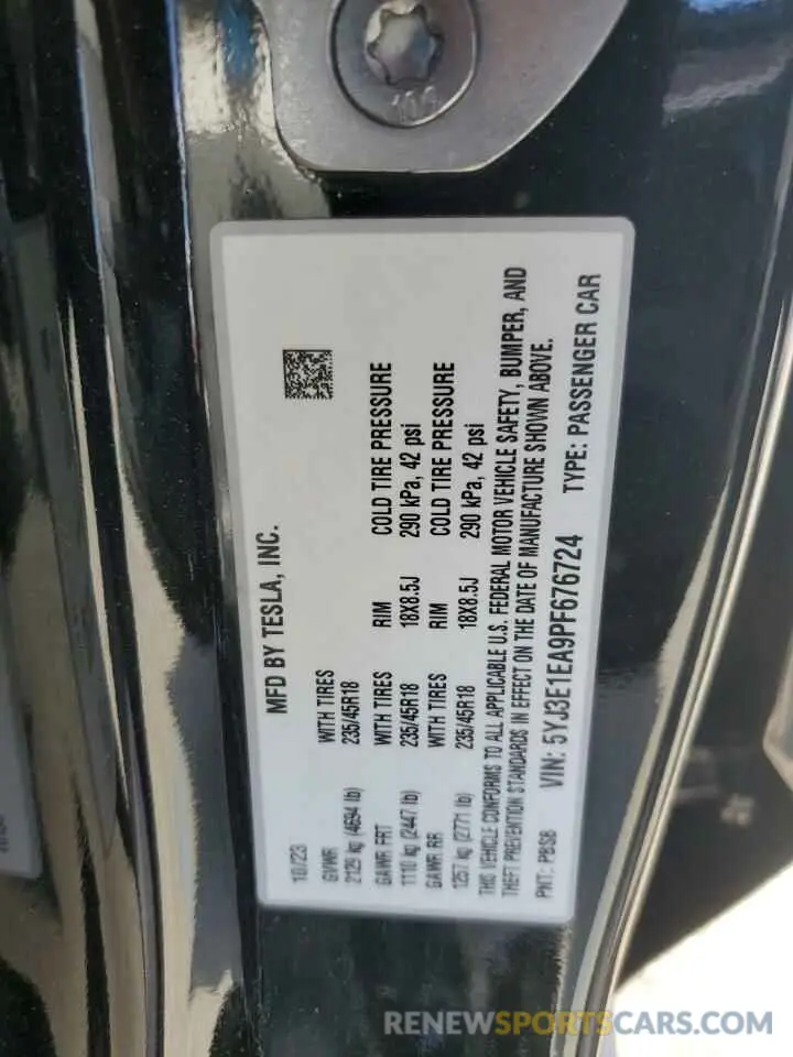14 Photograph of a damaged car 5YJ3E1EA9PF676724 TESLA MODEL 3 2023