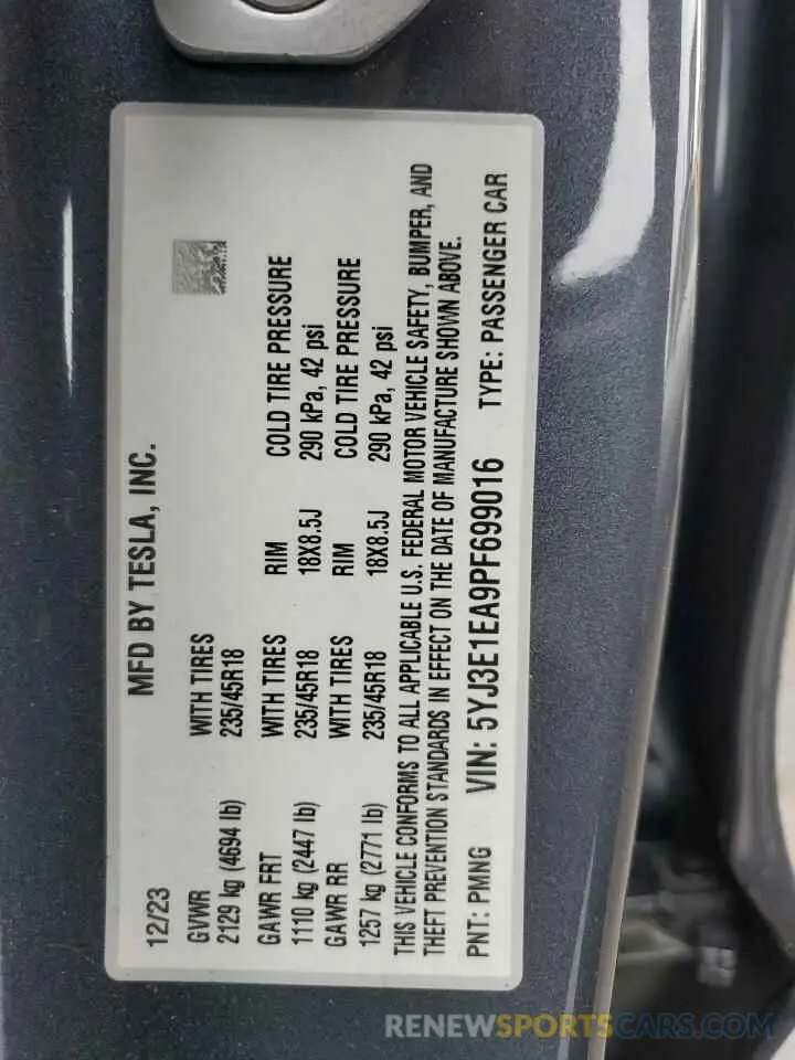 13 Photograph of a damaged car 5YJ3E1EA9PF699016 TESLA MODEL 3 2023