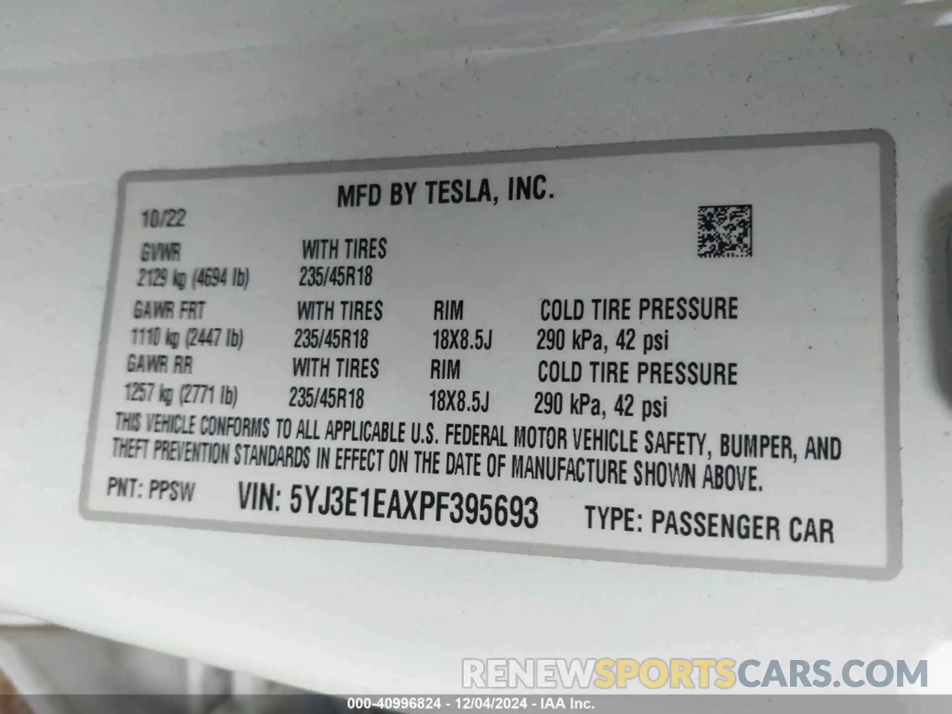 9 Photograph of a damaged car 5YJ3E1EAXPF395693 TESLA MODEL 3 2023