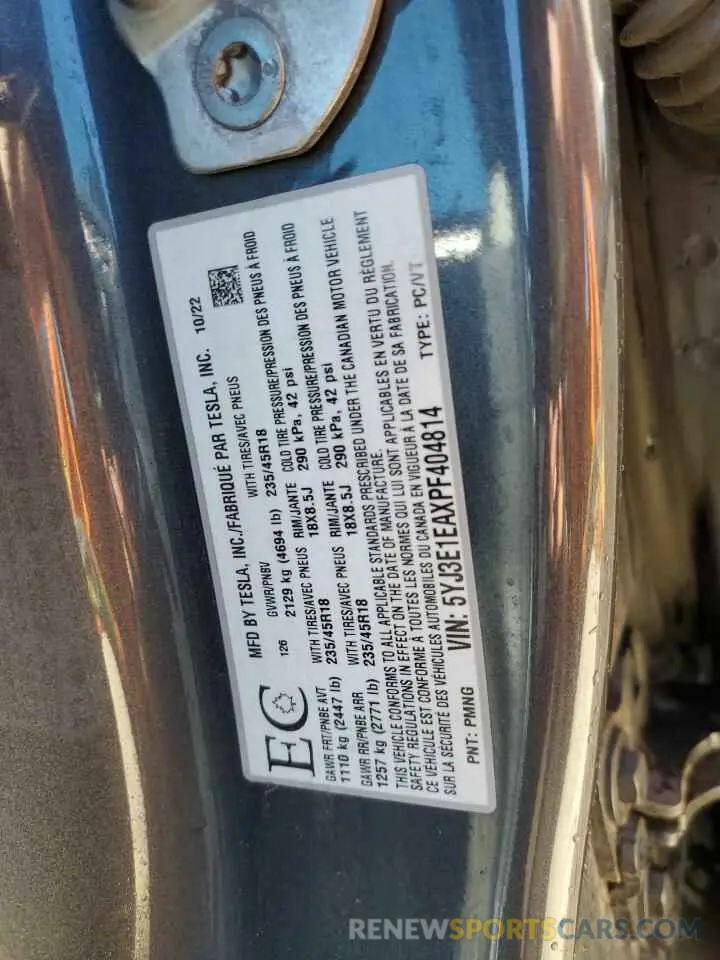 12 Photograph of a damaged car 5YJ3E1EAXPF404814 TESLA MODEL 3 2023
