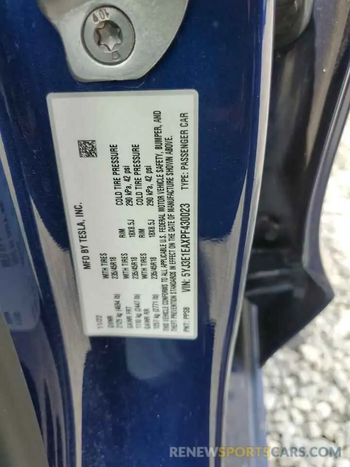 13 Photograph of a damaged car 5YJ3E1EAXPF430023 TESLA MODEL 3 2023