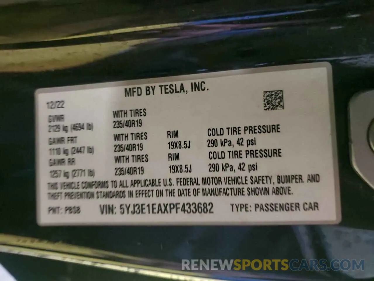 12 Photograph of a damaged car 5YJ3E1EAXPF433682 TESLA MODEL 3 2023