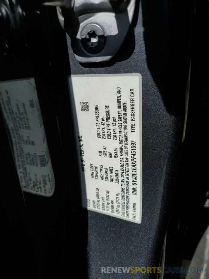 13 Photograph of a damaged car 5YJ3E1EAXPF451597 TESLA MODEL 3 2023