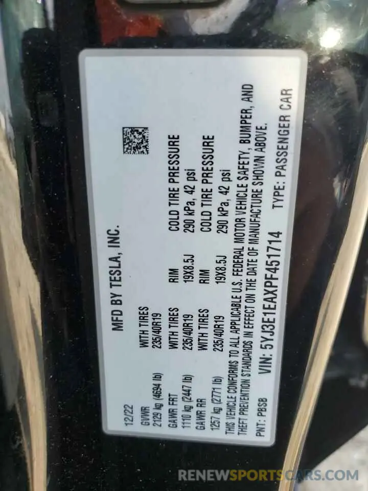 12 Photograph of a damaged car 5YJ3E1EAXPF451714 TESLA MODEL 3 2023