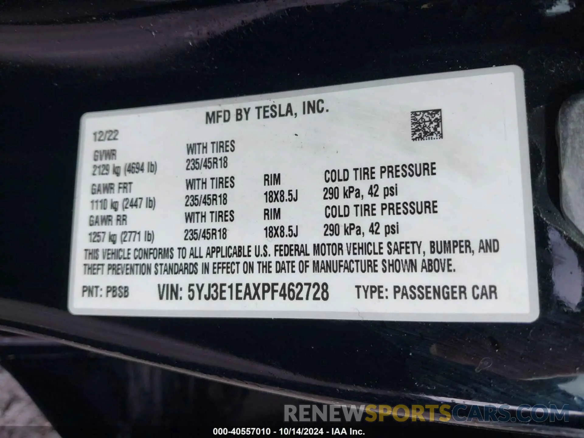 9 Photograph of a damaged car 5YJ3E1EAXPF462728 TESLA MODEL 3 2023