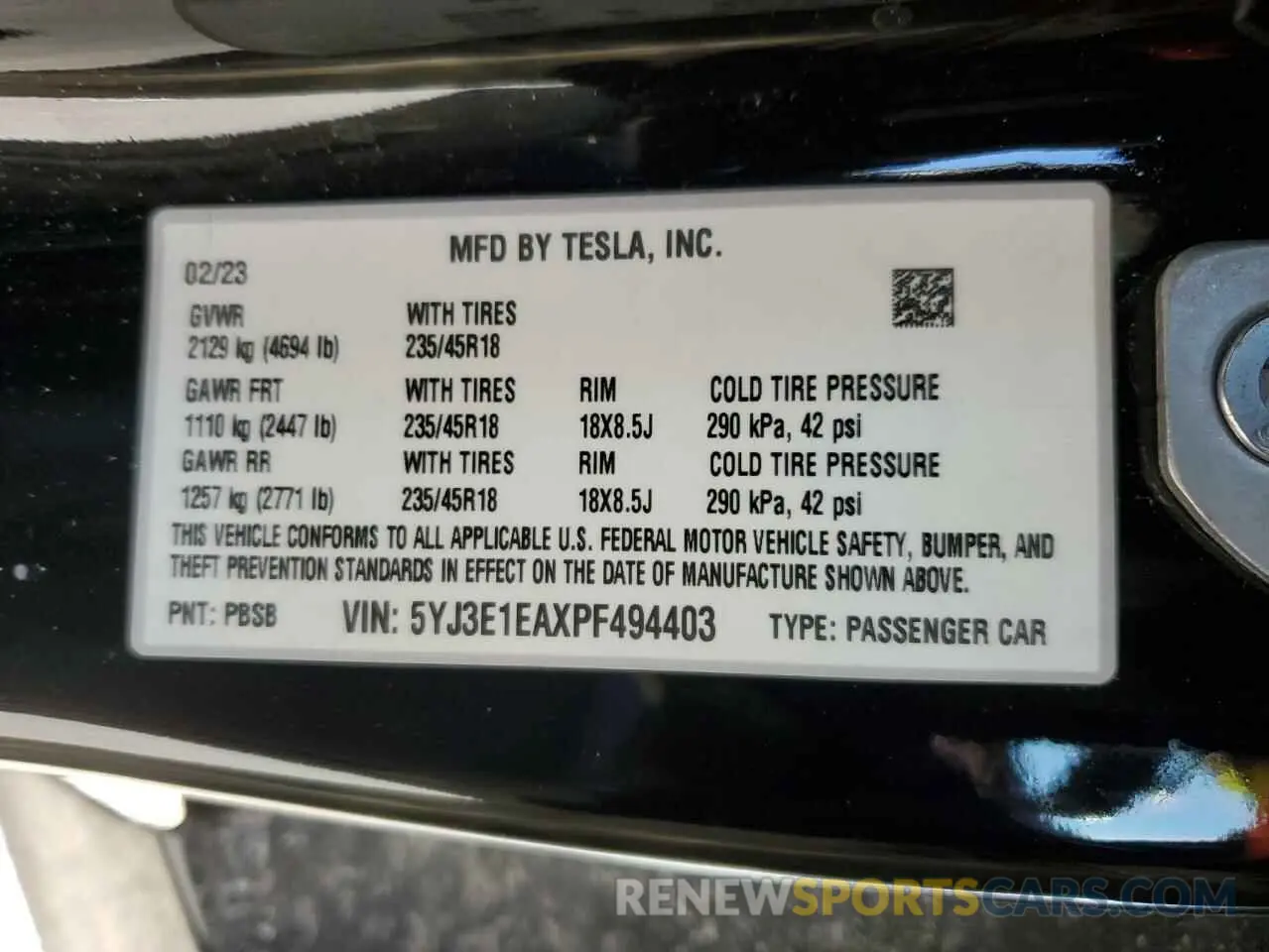 14 Photograph of a damaged car 5YJ3E1EAXPF494403 TESLA MODEL 3 2023