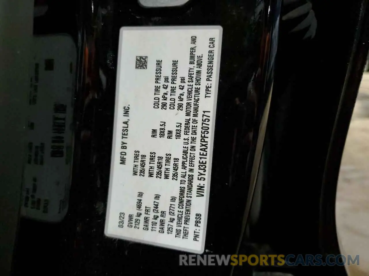 12 Photograph of a damaged car 5YJ3E1EAXPF507571 TESLA MODEL 3 2023
