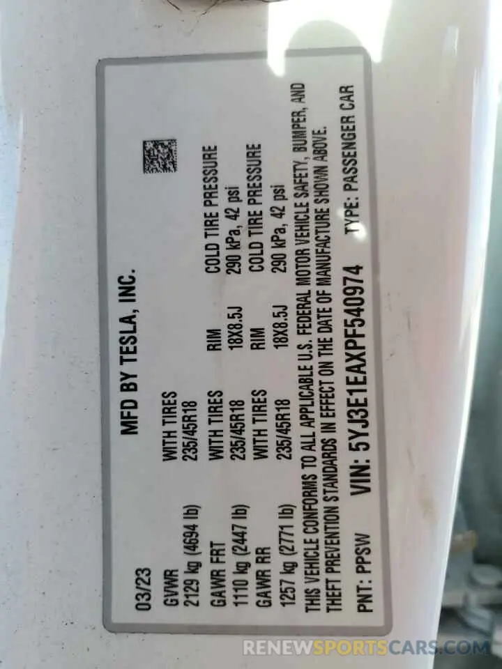 13 Photograph of a damaged car 5YJ3E1EAXPF540974 TESLA MODEL 3 2023