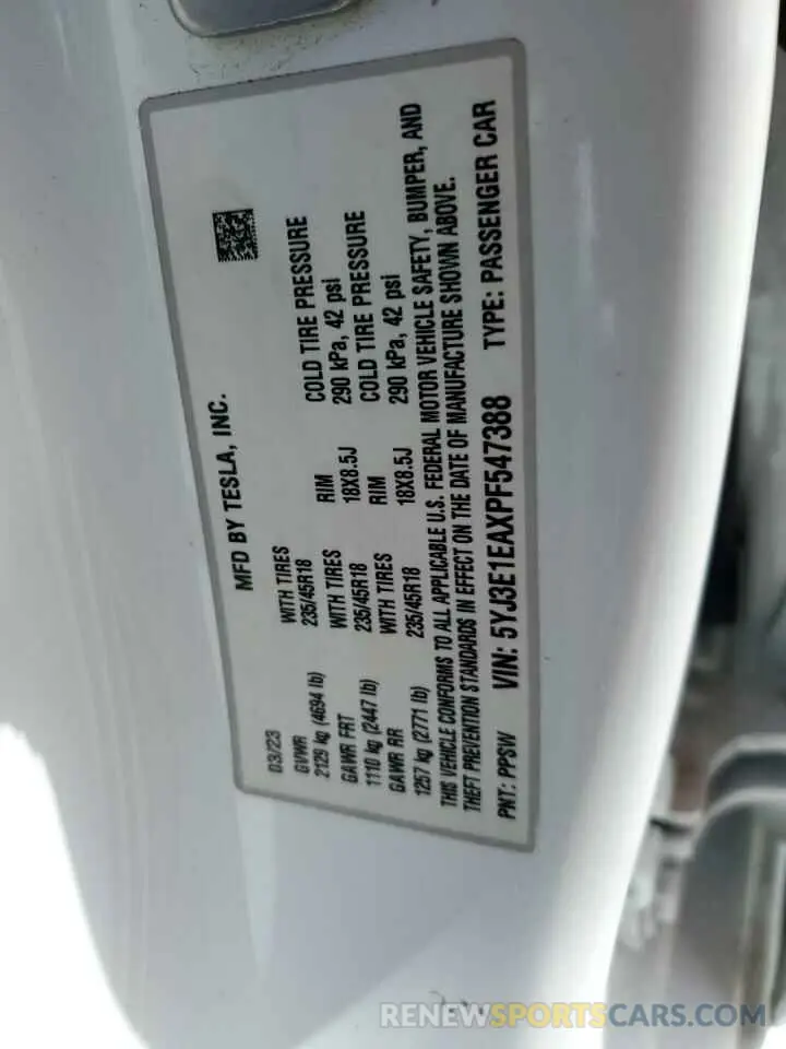 12 Photograph of a damaged car 5YJ3E1EAXPF547388 TESLA MODEL 3 2023