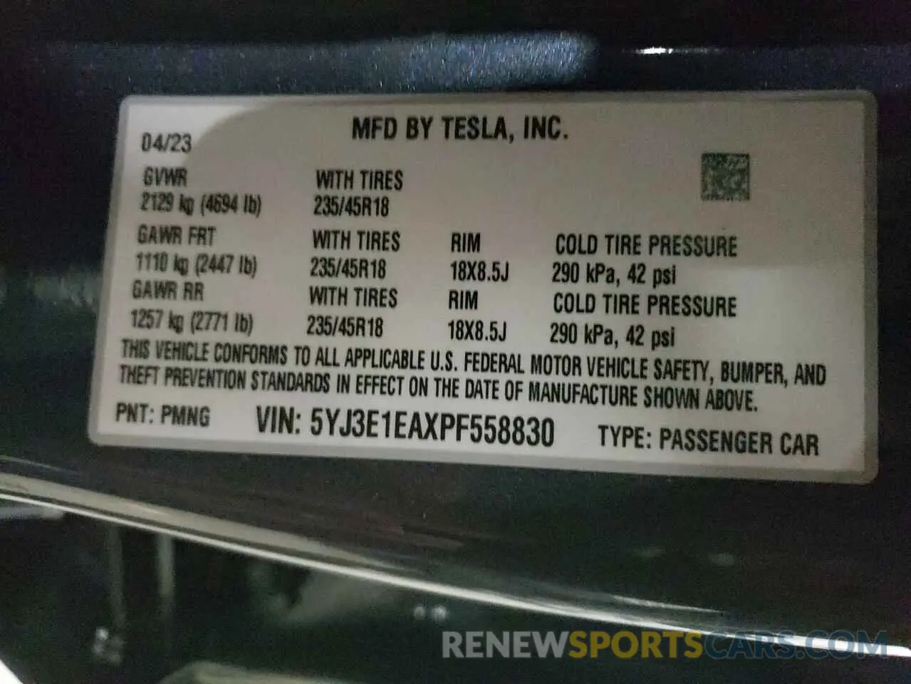 13 Photograph of a damaged car 5YJ3E1EAXPF558830 TESLA MODEL 3 2023