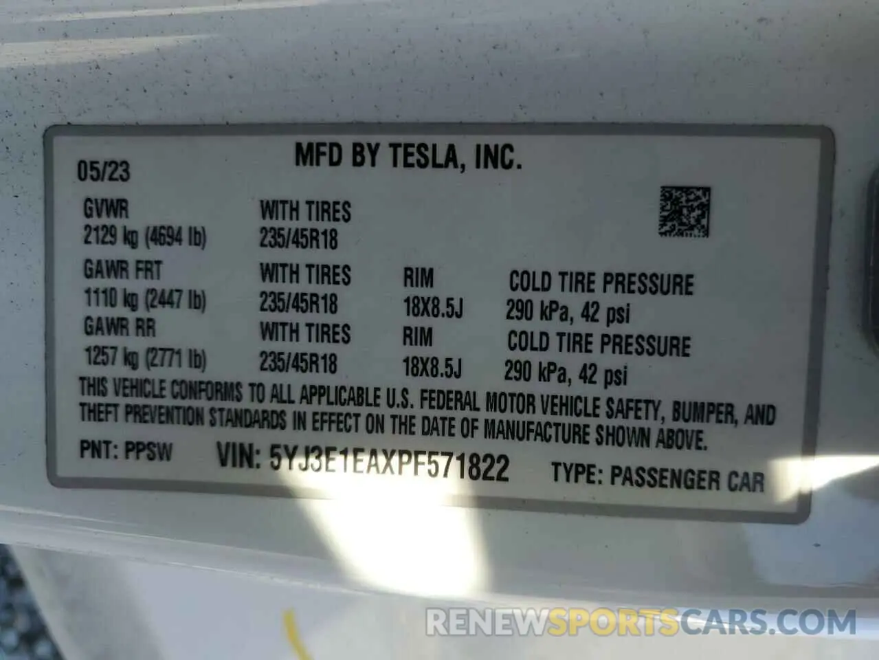 15 Photograph of a damaged car 5YJ3E1EAXPF571822 TESLA MODEL 3 2023