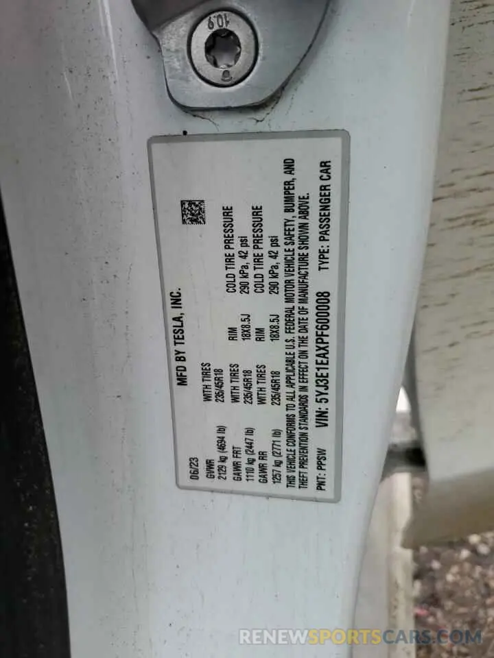 12 Photograph of a damaged car 5YJ3E1EAXPF600008 TESLA MODEL 3 2023