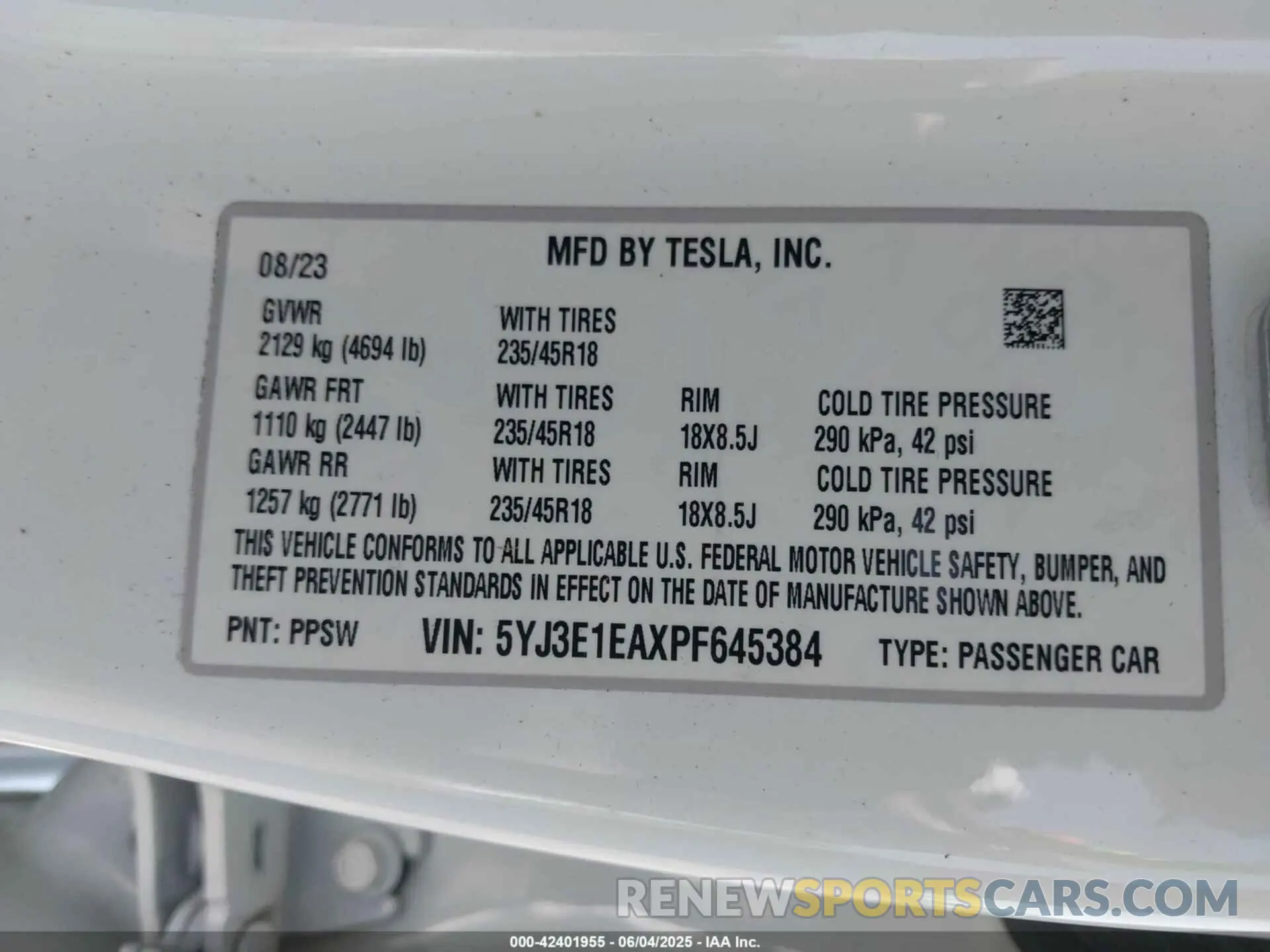 9 Photograph of a damaged car 5YJ3E1EAXPF645384 TESLA MODEL 3 2023