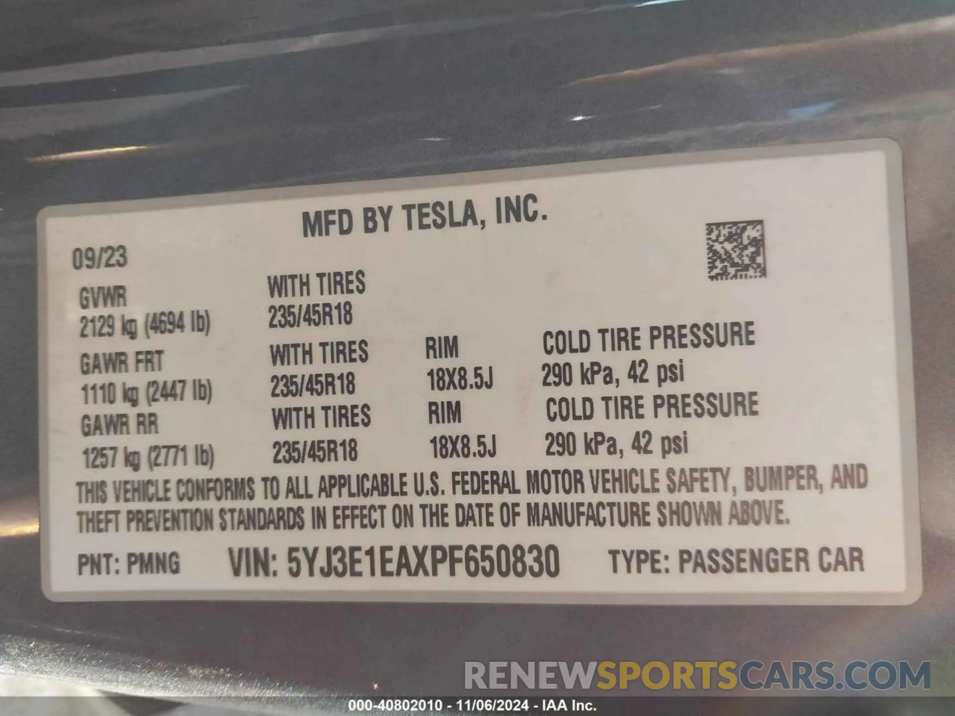 9 Photograph of a damaged car 5YJ3E1EAXPF650830 TESLA MODEL 3 2023
