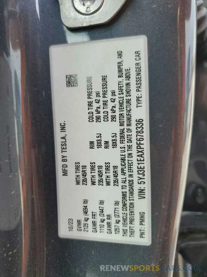 15 Photograph of a damaged car 5YJ3E1EAXPF678336 TESLA MODEL 3 2023