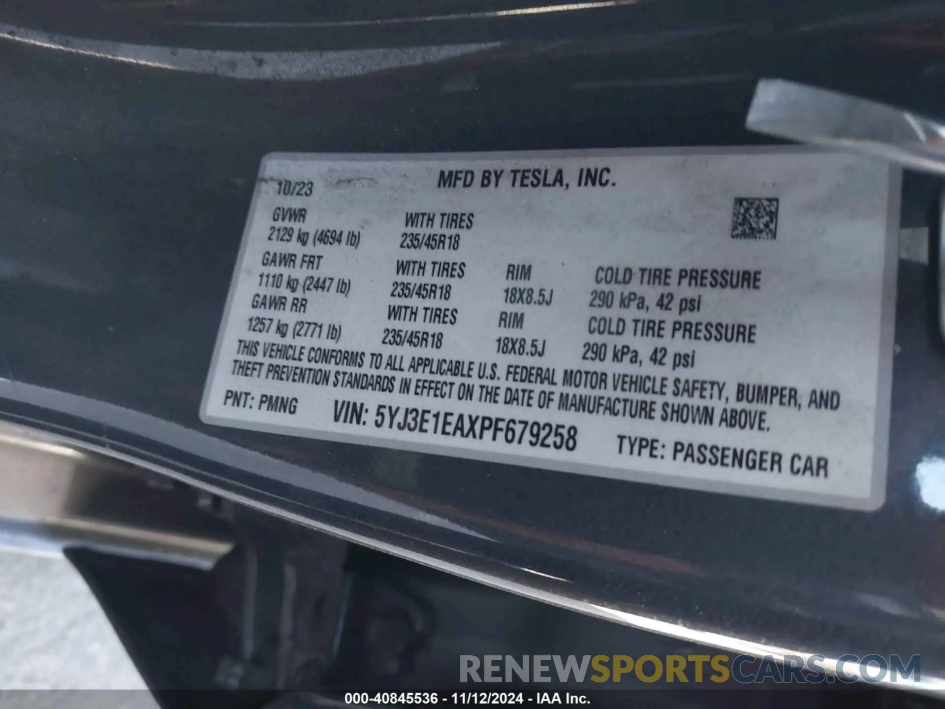 9 Photograph of a damaged car 5YJ3E1EAXPF679258 TESLA MODEL 3 2023