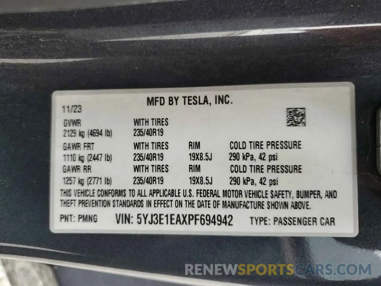 12 Photograph of a damaged car 5YJ3E1EAXPF694942 TESLA MODEL 3 2023