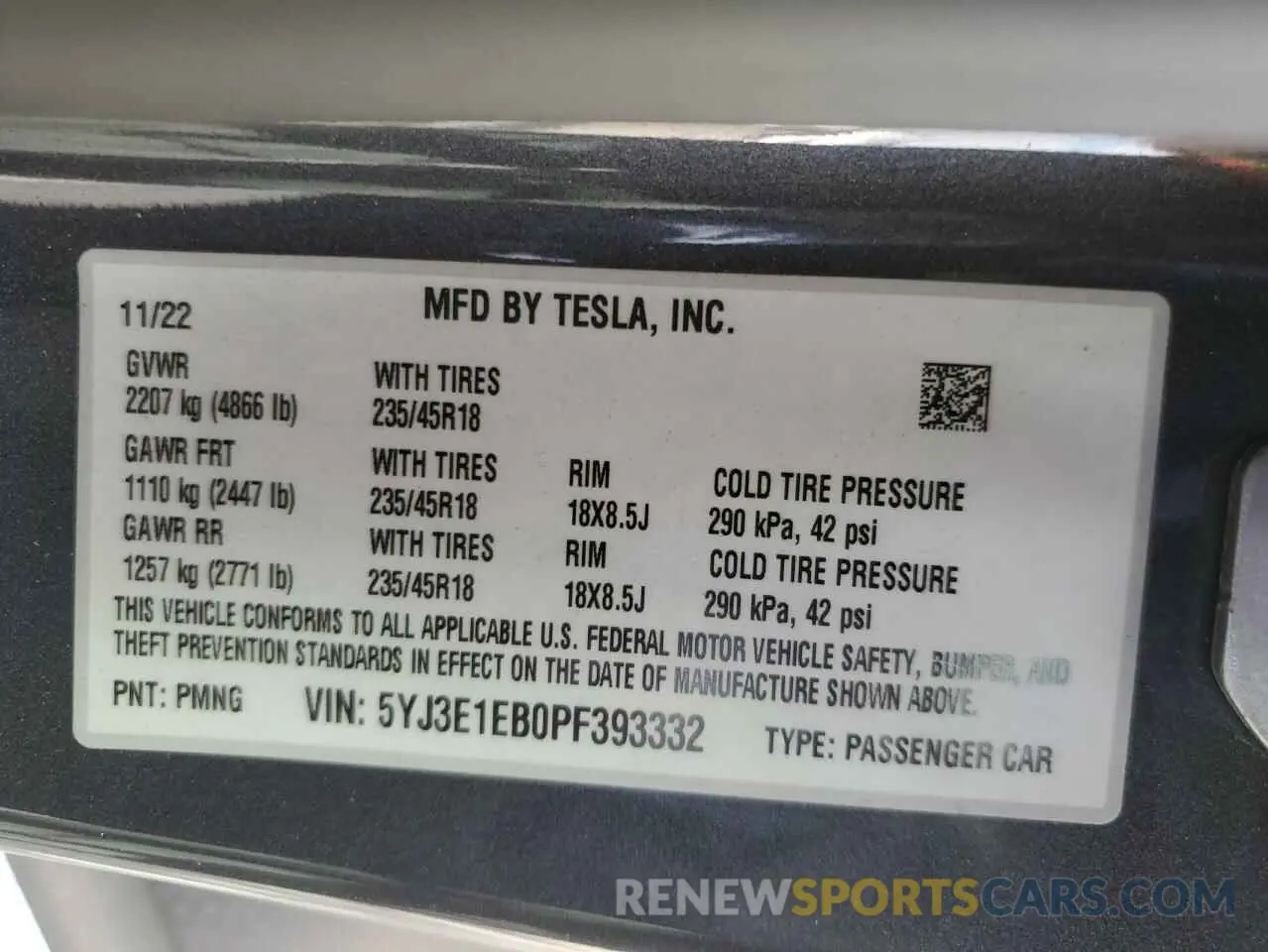 12 Photograph of a damaged car 5YJ3E1EB0PF393332 TESLA MODEL 3 2023