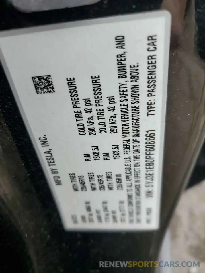 12 Photograph of a damaged car 5YJ3E1EB0PF608661 TESLA MODEL 3 2023